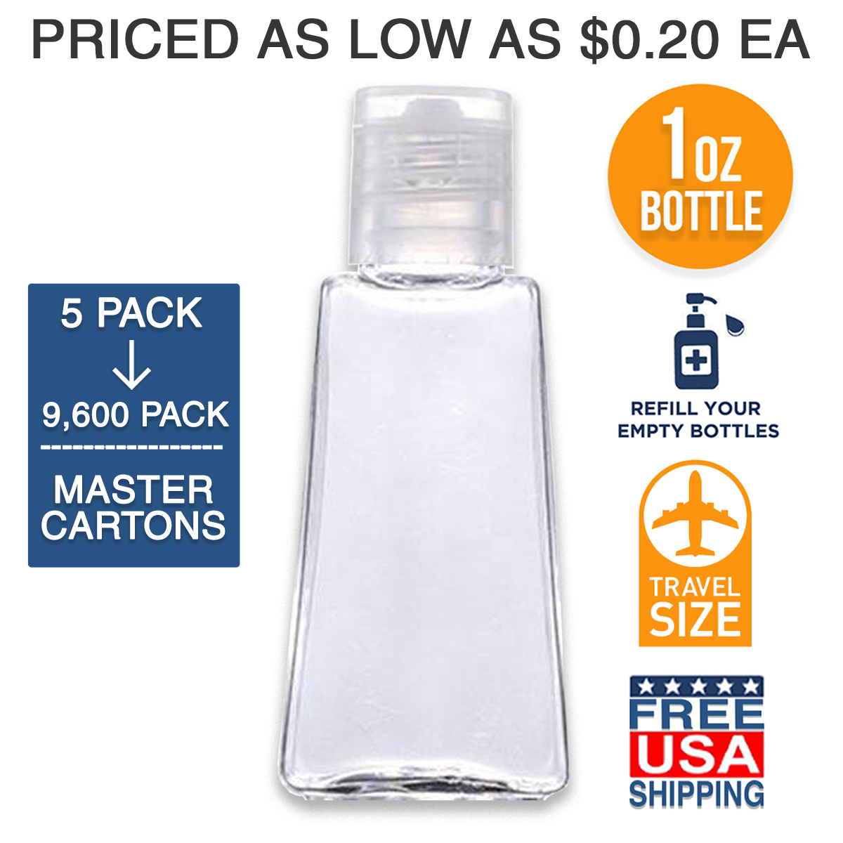 1 Oz Refillable Travel Bottle Flip-top Cap - Liquids / Gels (empty Bottles) Bulk
