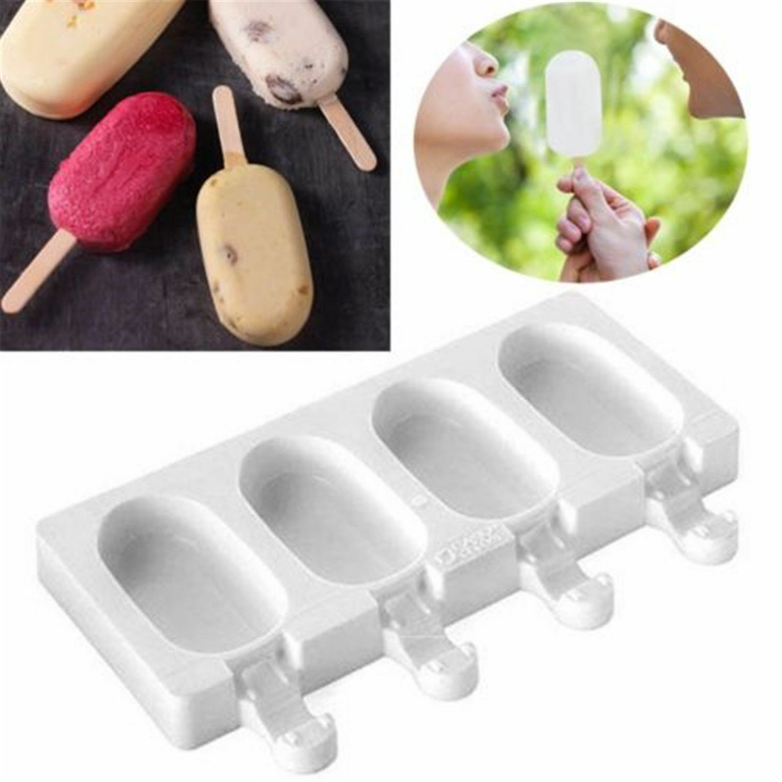 4 Cell Silicone Popsicle Mold 4 Cavity Frozen Ice Cream Mould Pop Lollipop Tray
