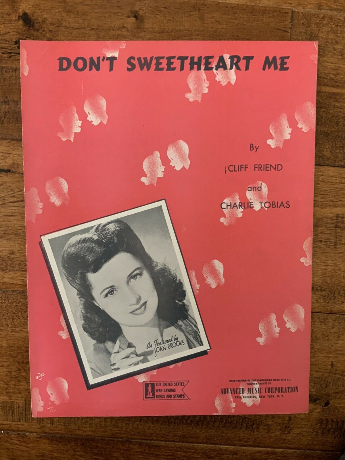 1943 Don't Sweetheart Me Vintage Sheet Music Joan Brooks By Friend, Tobias