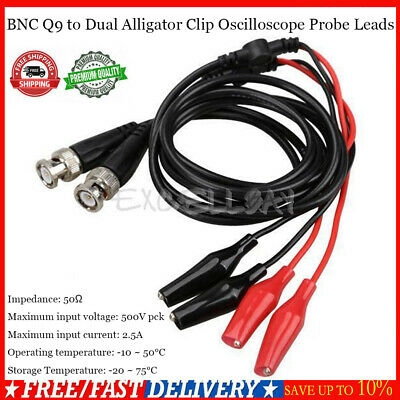 Pro 2pcs 110cm Bnc Q9 To Dual Alligator Clip Oscilloscope Test Probe Cable Leads