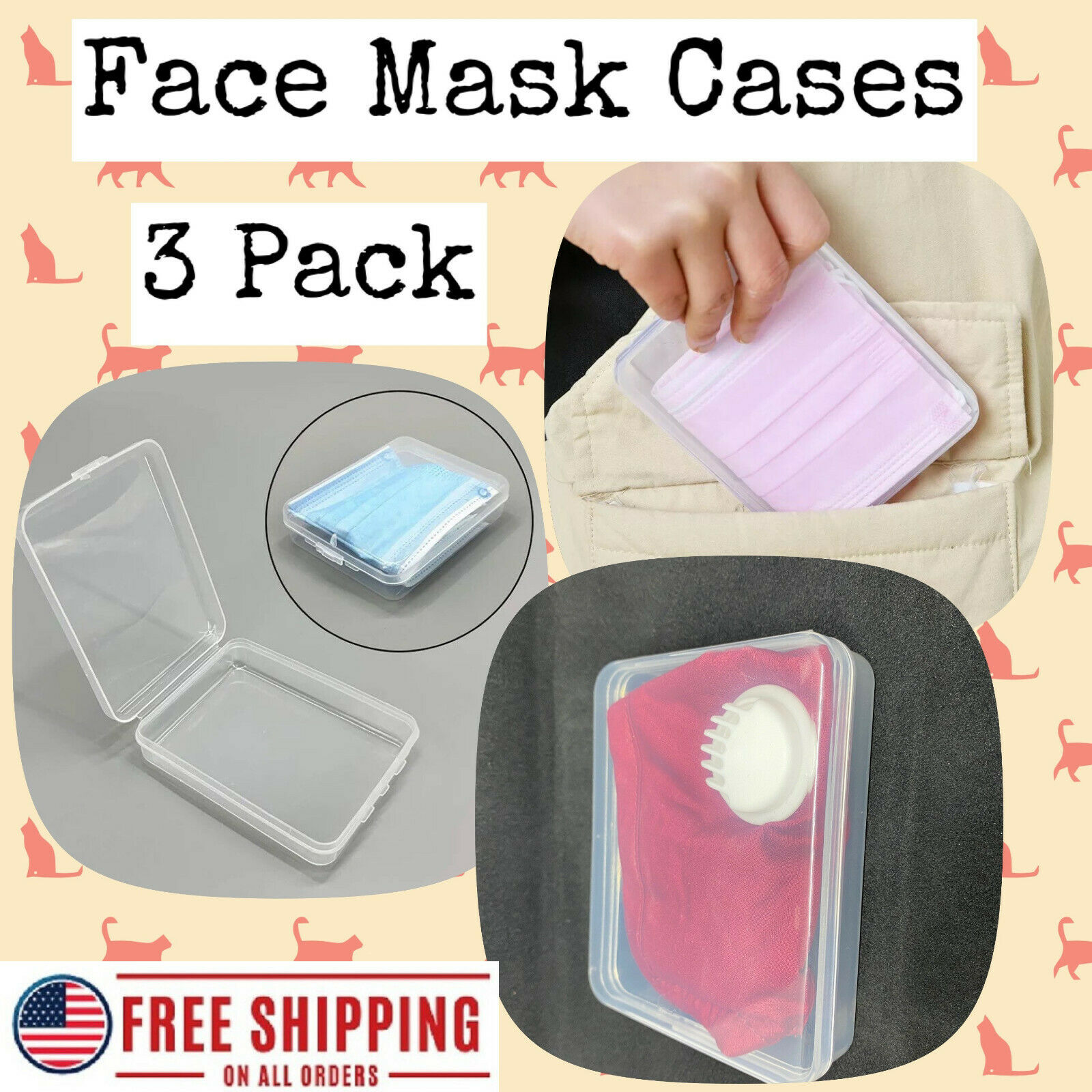 Face Mask Storage Case 3 Pack Set; Pp Protection Container Box Cover