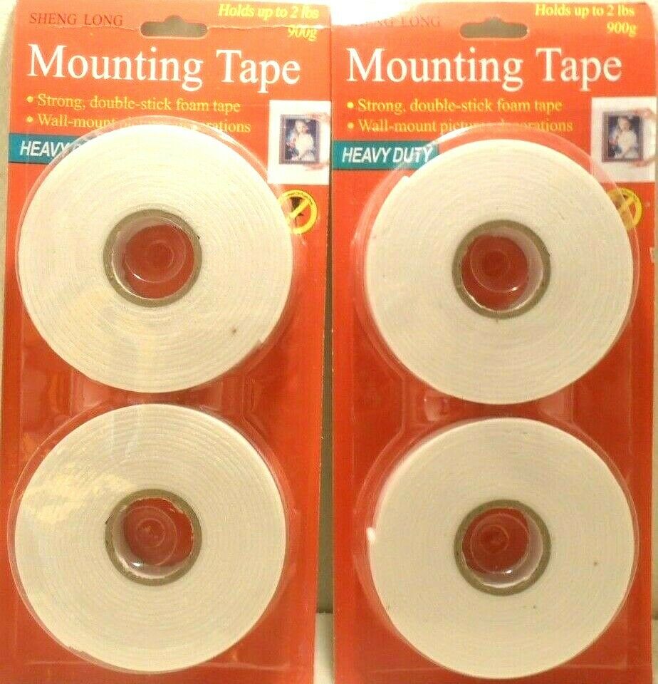 Double Sided Tape 4 Rolls (2 Packs) Double Sided Foam Mounting Tape